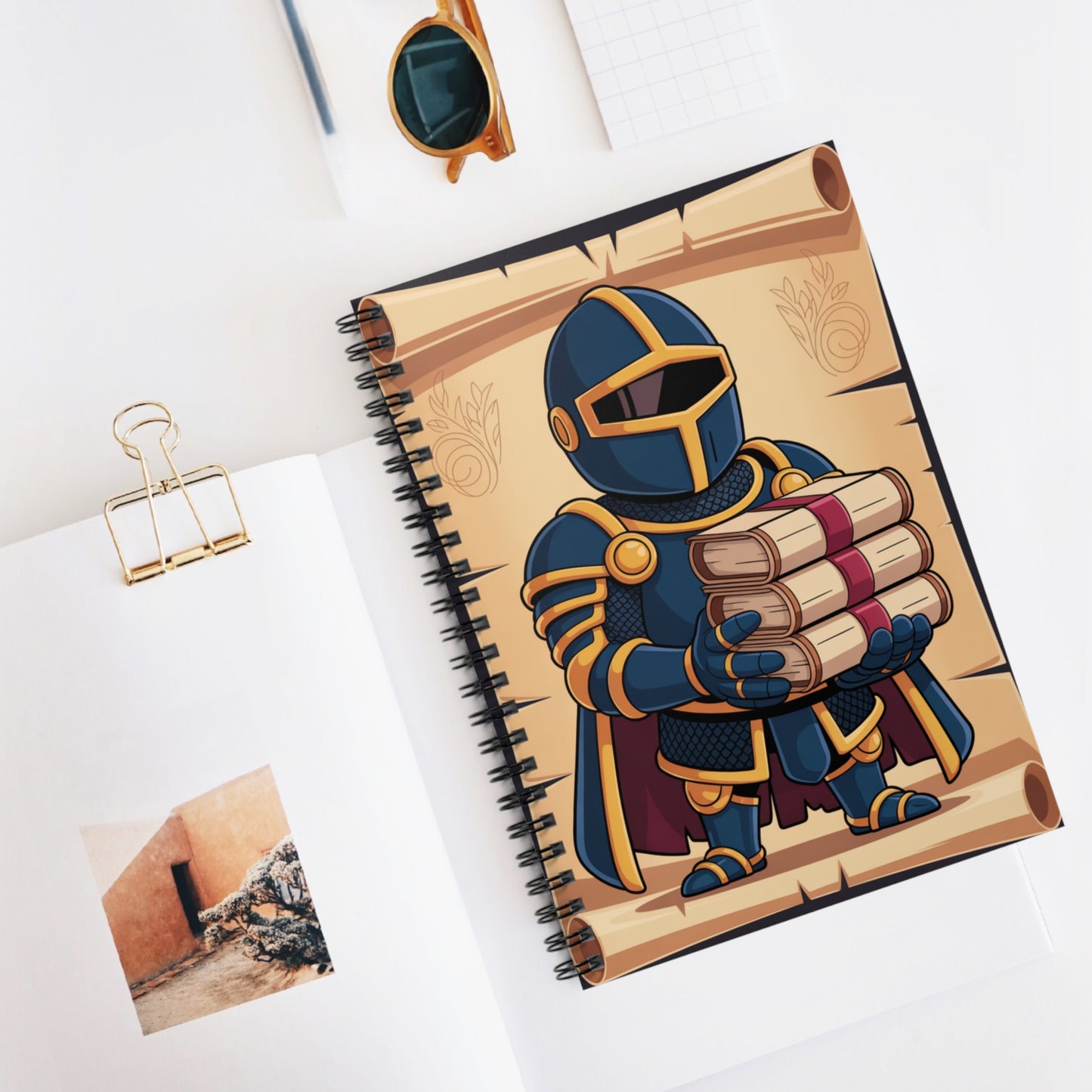 Cartoon Blue Knight  -  Lined Spiral Notebook