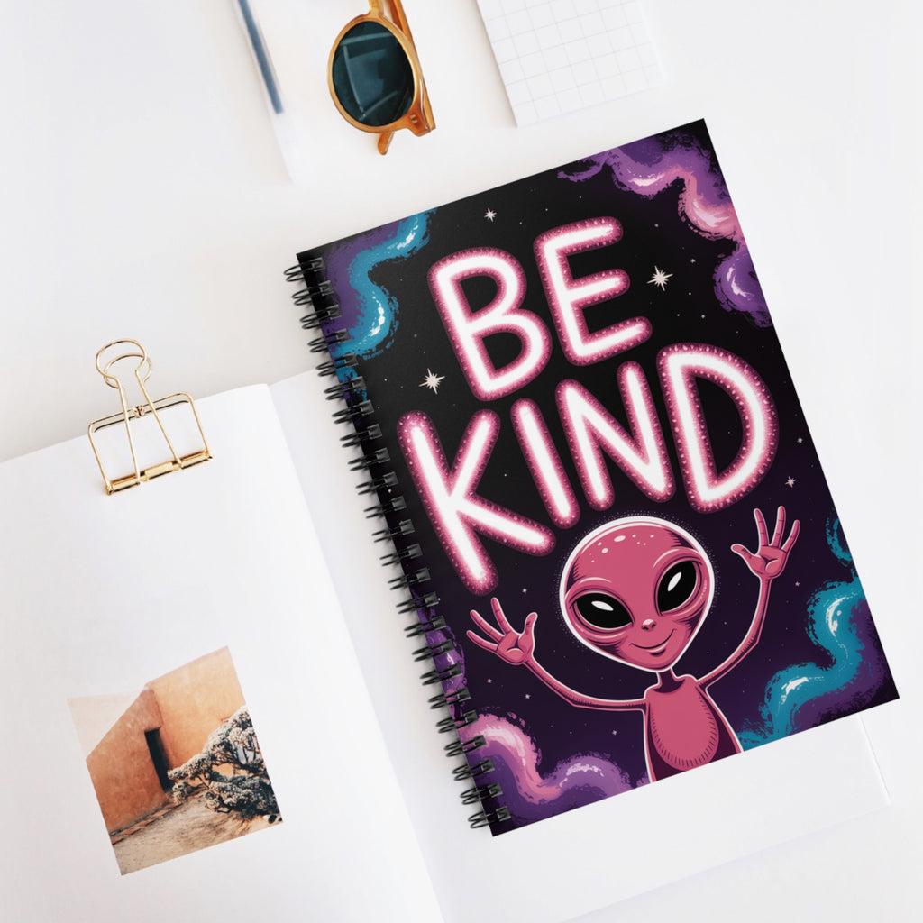 Pink "Be Kind" Alien -  Lined Spiral Notebook
