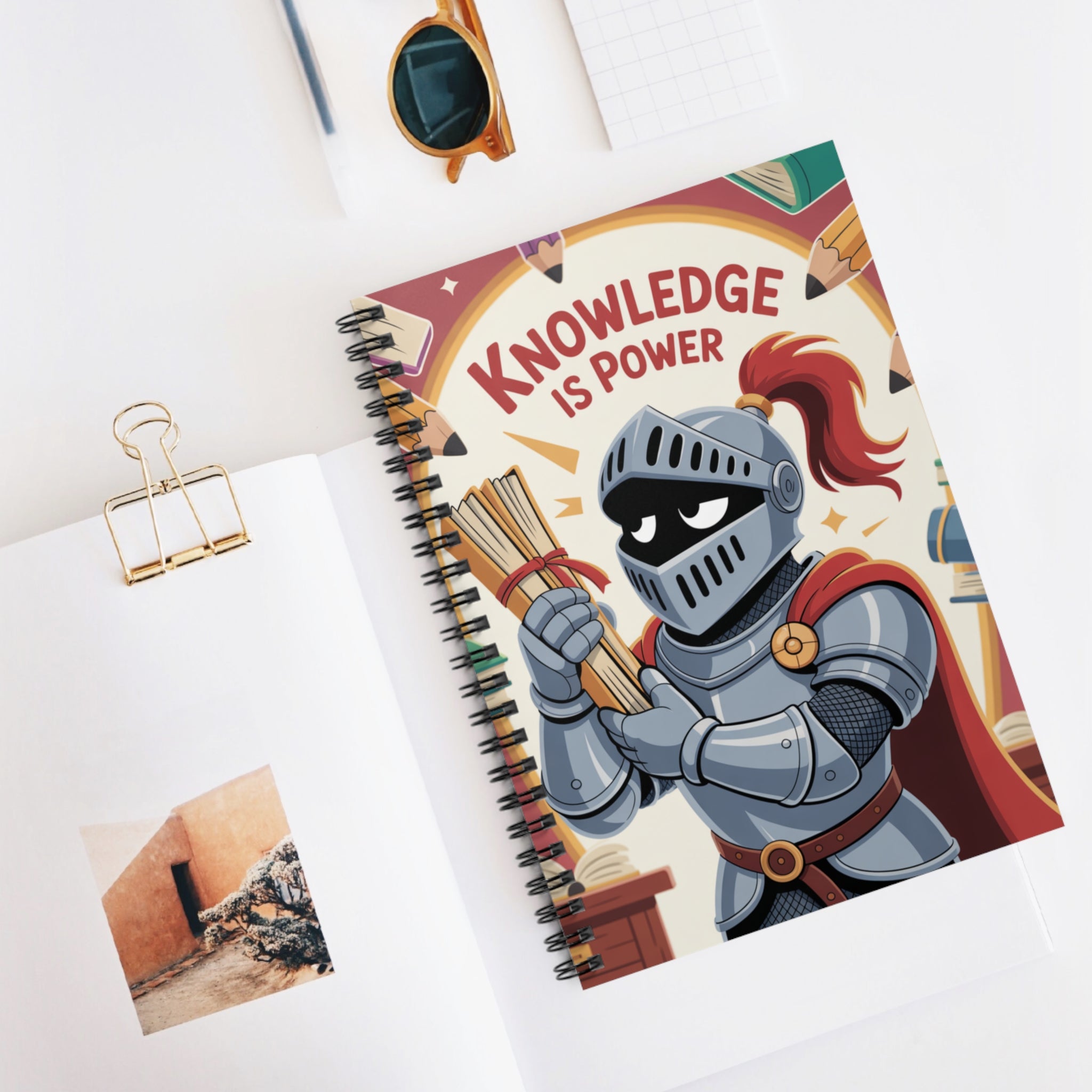 Cartoon Silver Knight  -  Lined Spiral Notebook