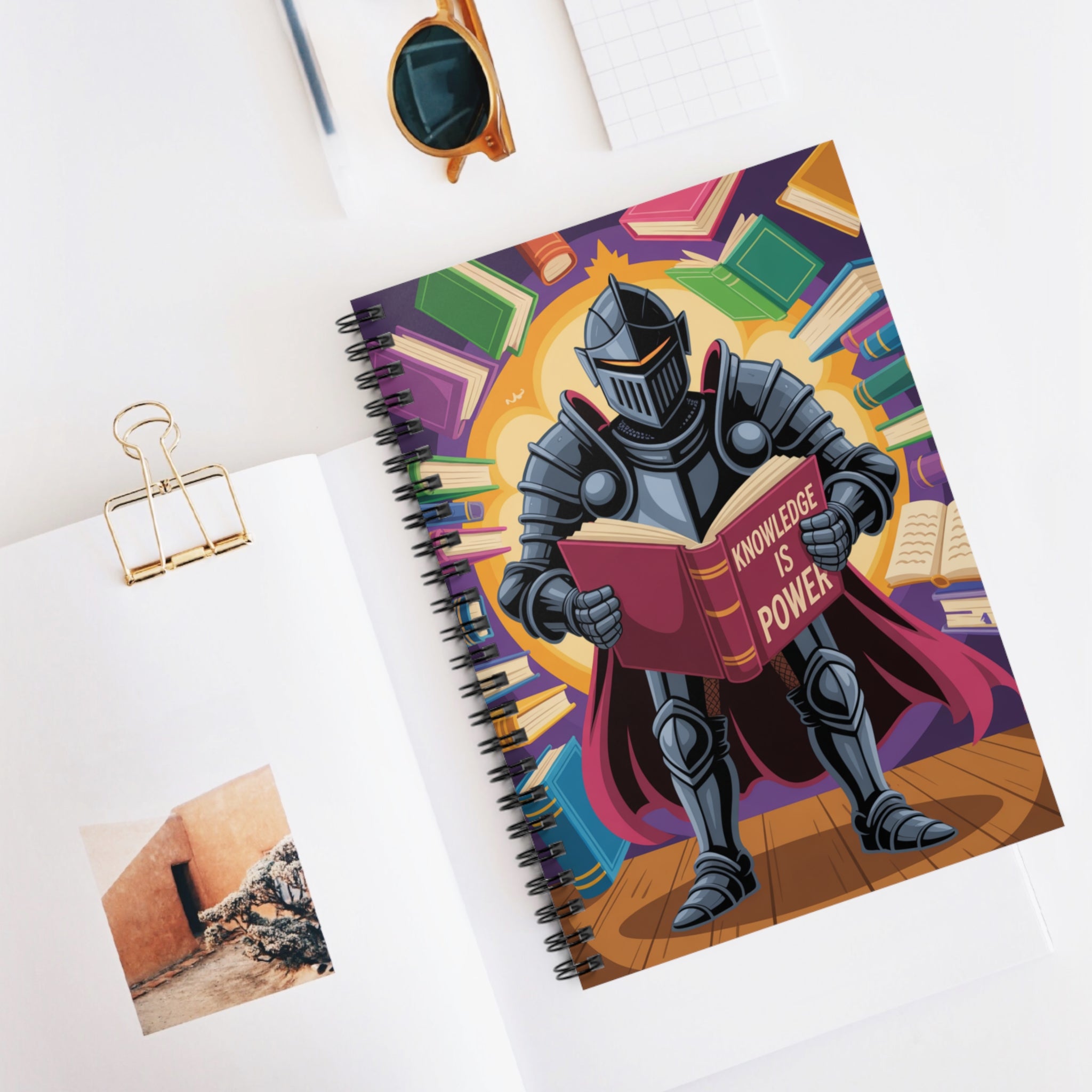 Cartoon Grey Knight  -  Lined Spiral Notebook