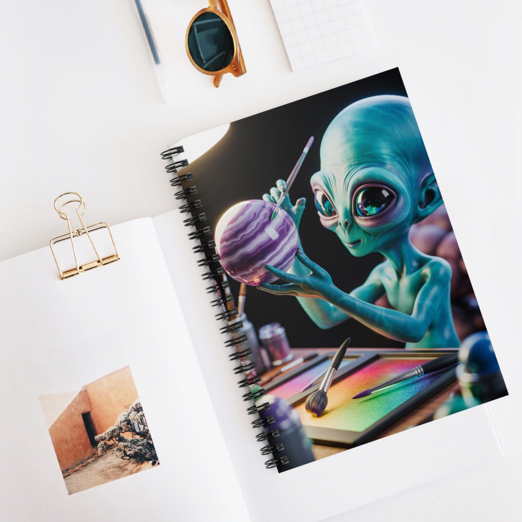 Blue Art Alien -  Lined Spiral Notebook