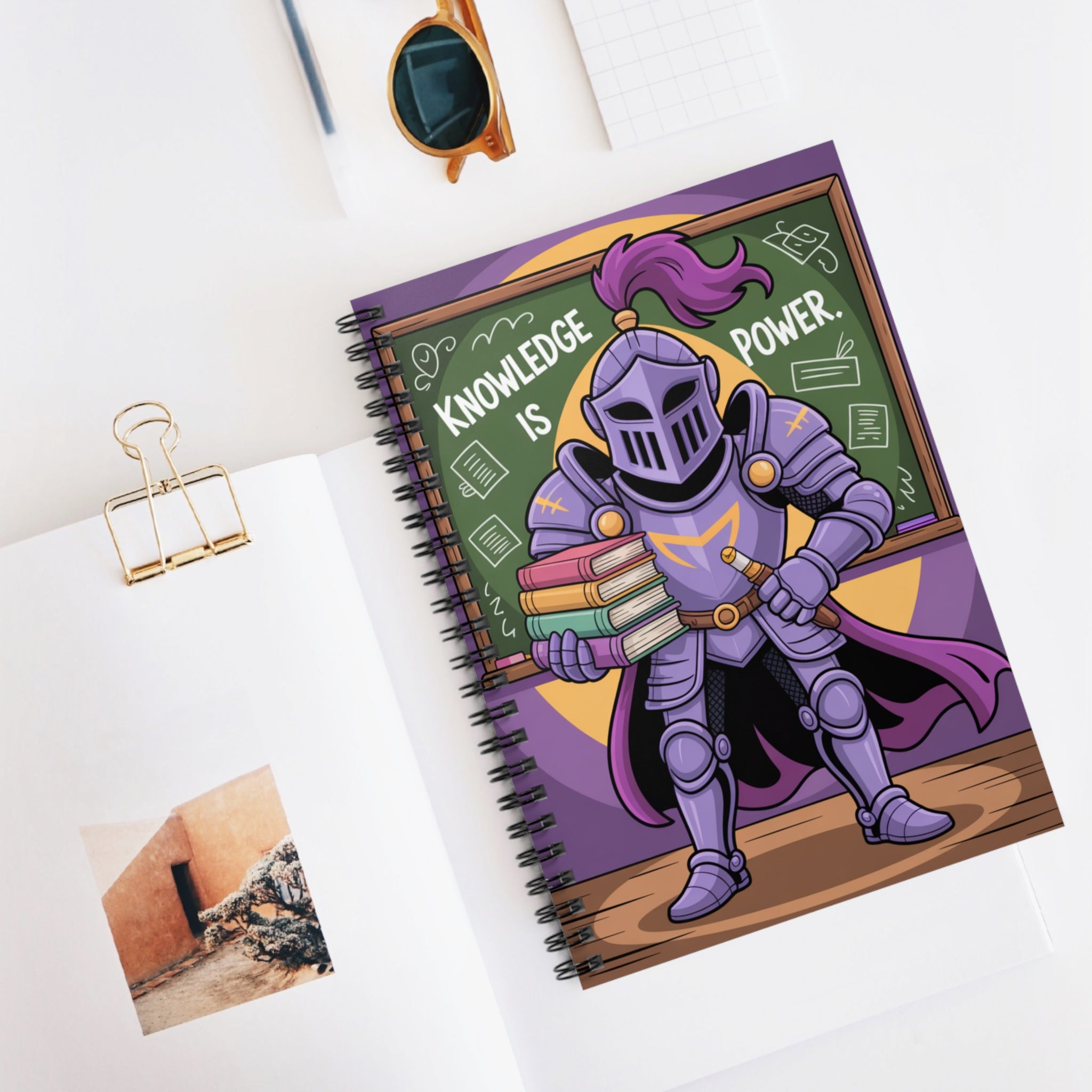 Cartoon Purple Knight  -  Lined Spiral Notebook