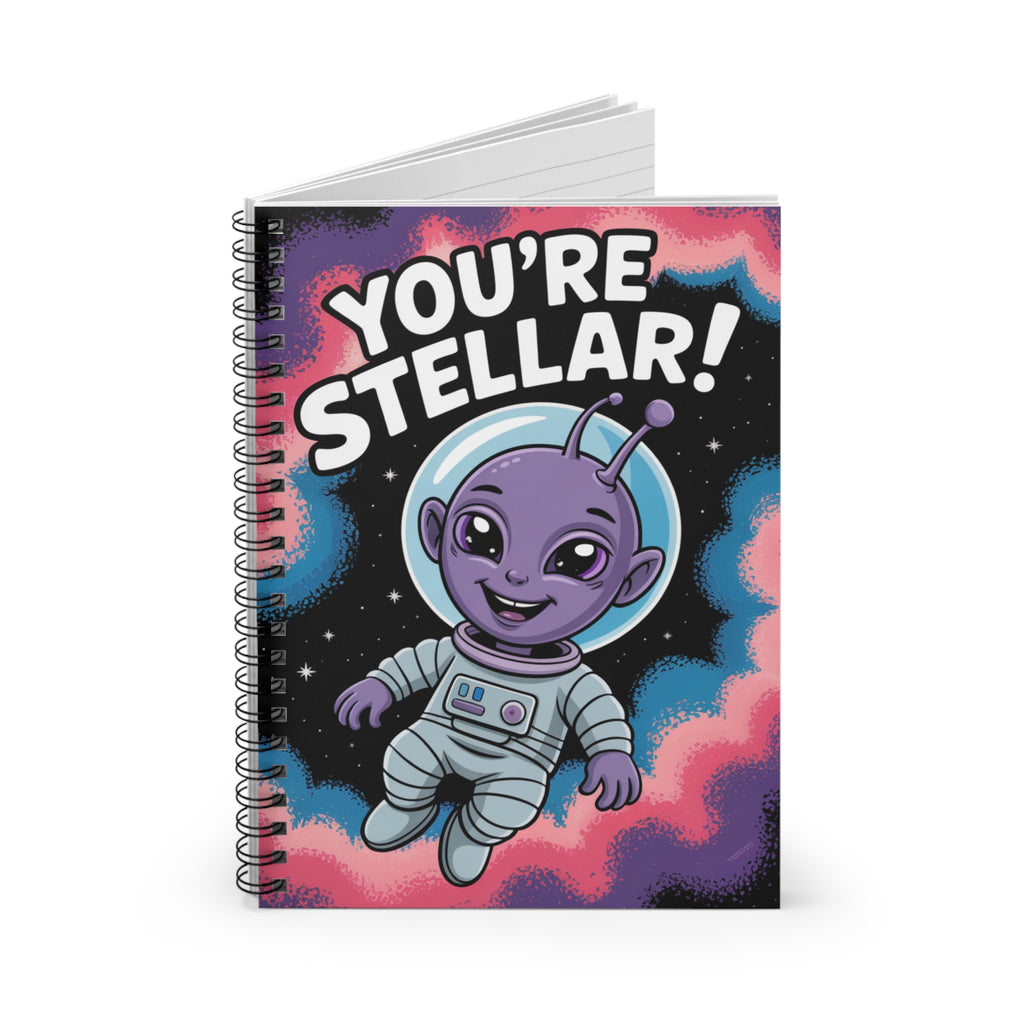 Purple "You're Stellar!" Alien -  Lined Spiral Notebook