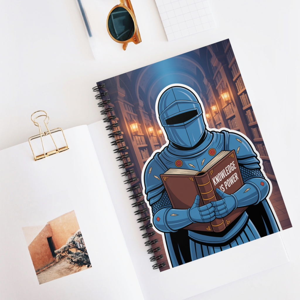 Cartoon Blue Knight  -  Lined Spiral Notebook