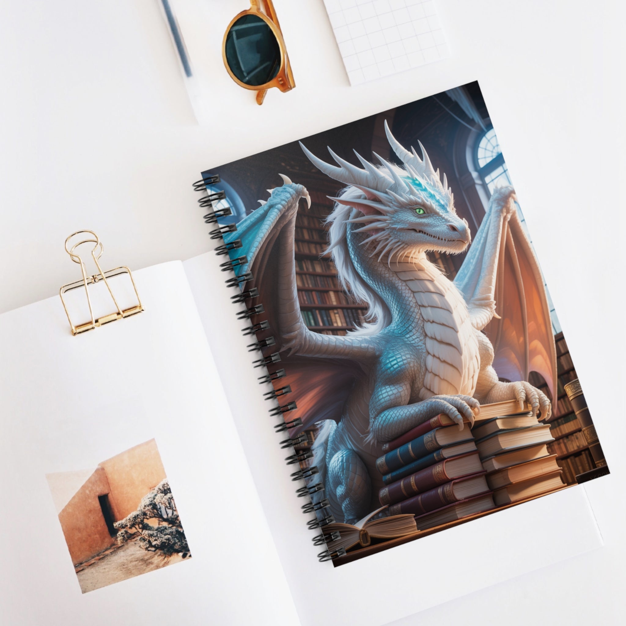 White Dragon -  Lined Spiral Notebook