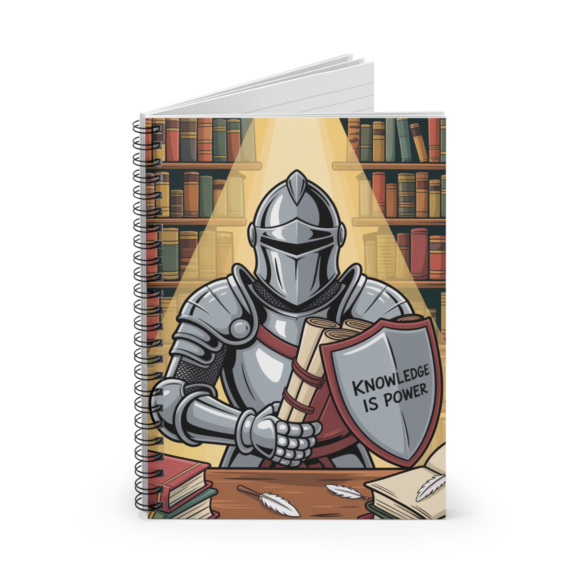 Cartoon Silver Knight   -  Lined Spiral Notebook