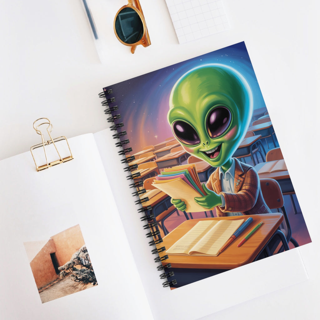 Green Classroom Alien -  Lined Spiral Notebook