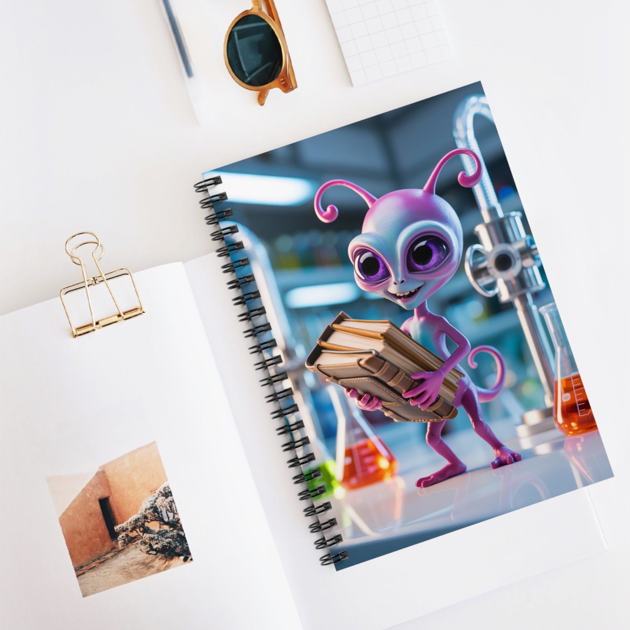 Pink Science Lab Alien -  Lined Spiral Notebook