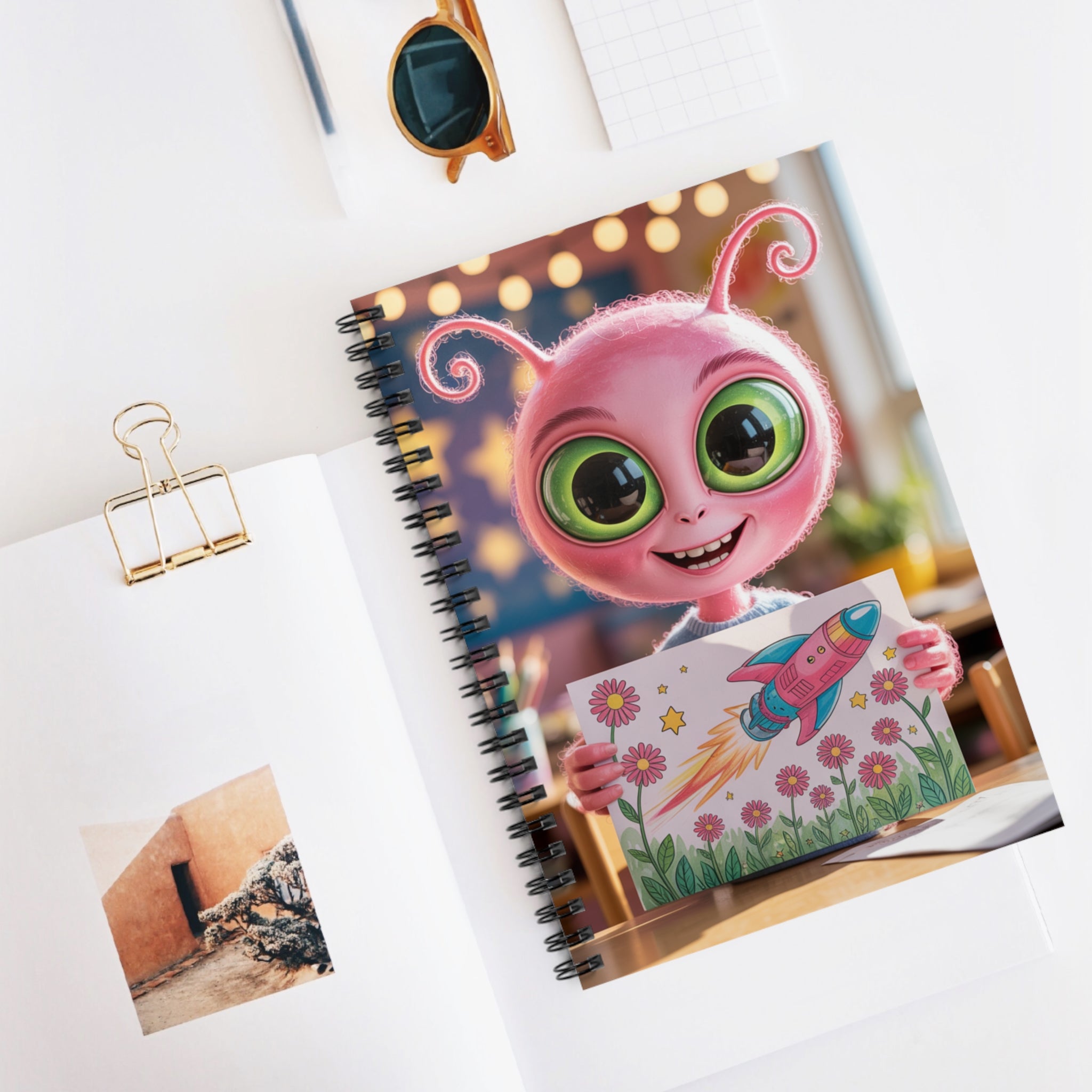 Pink Classroom Alien -  Lined Spiral Notebook