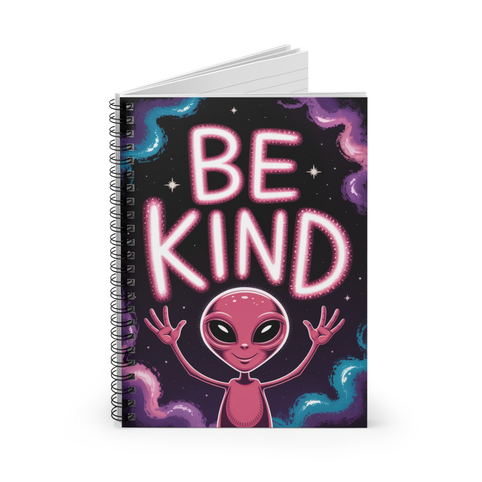 Pink "Be Kind" Alien -  Lined Spiral Notebook