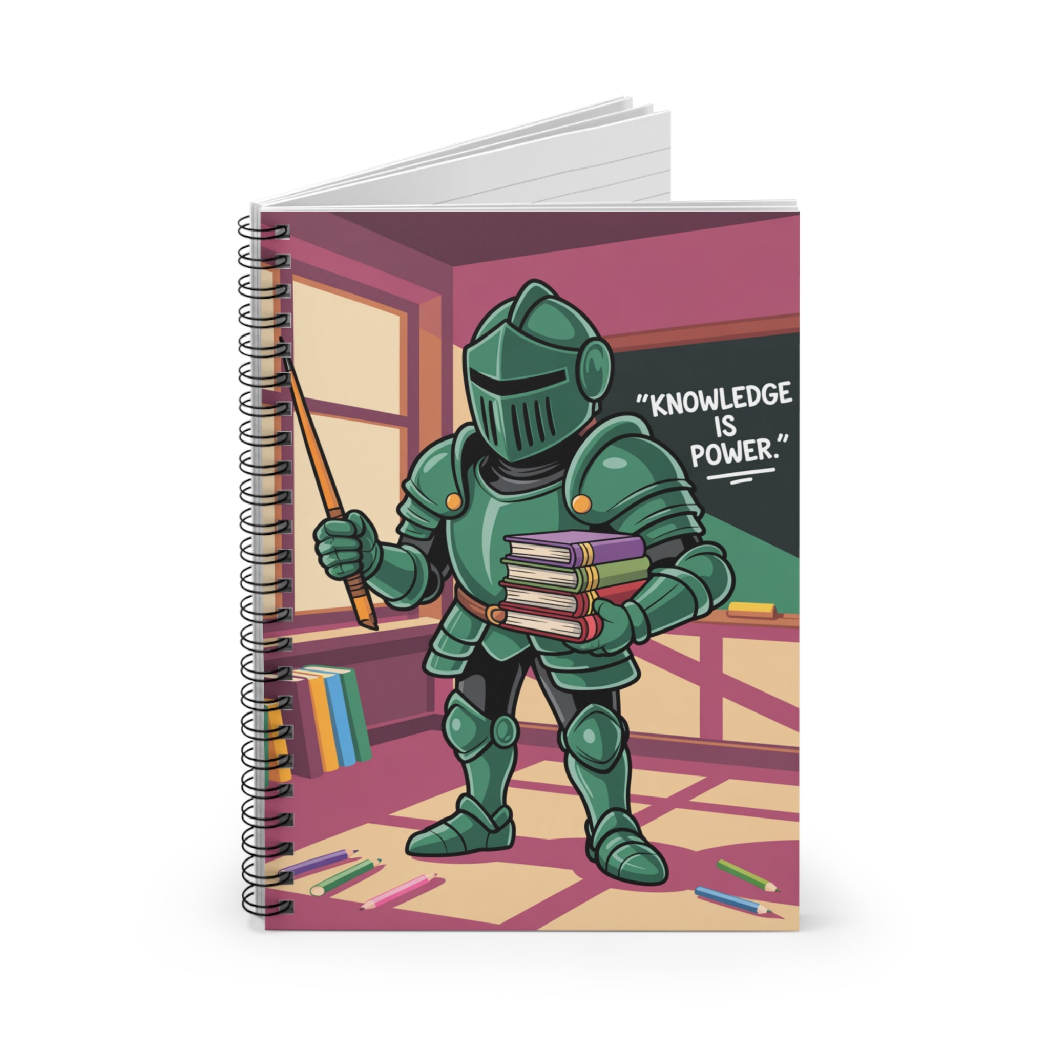 Cartoon Green Knight  -  Lined Spiral Notebook