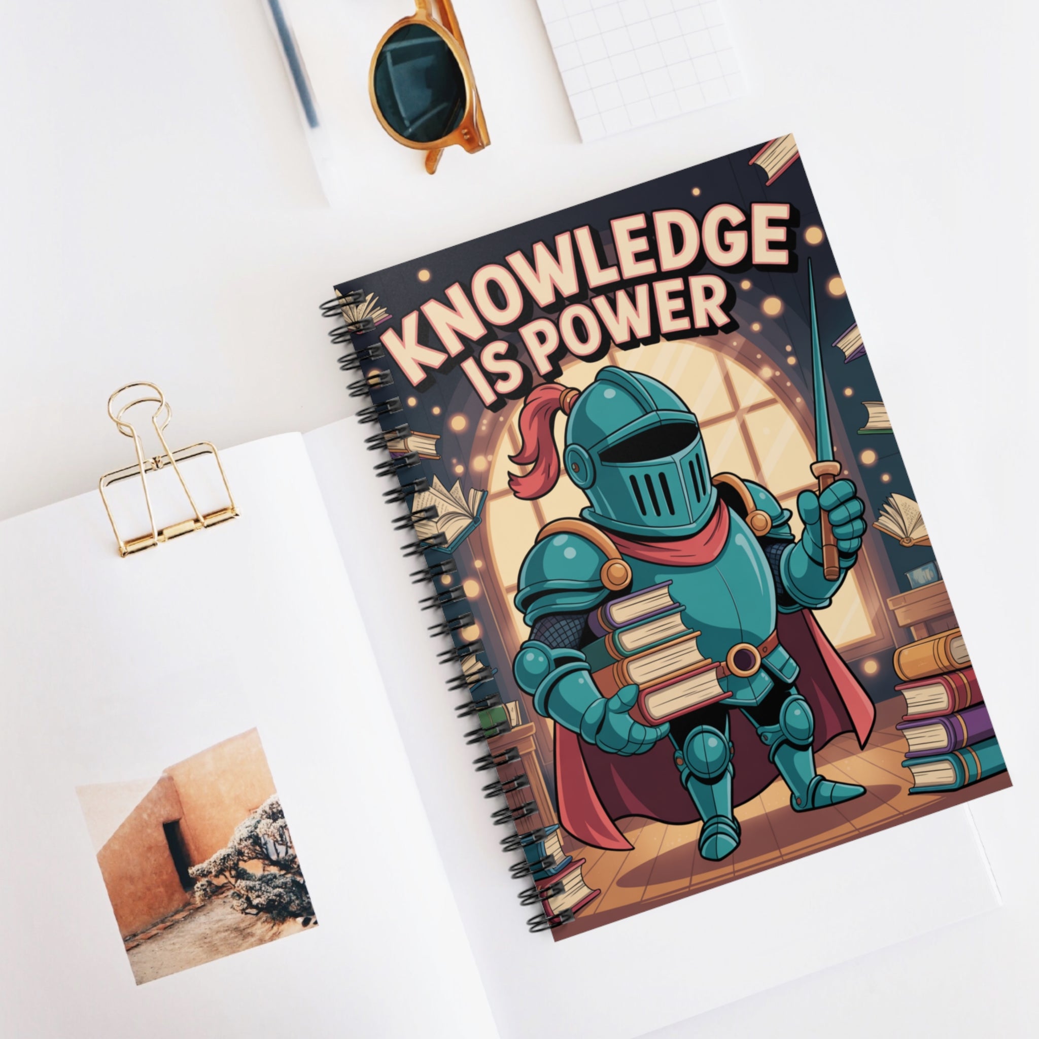 Cartoon Blue Knight  -  Lined Spiral Notebook