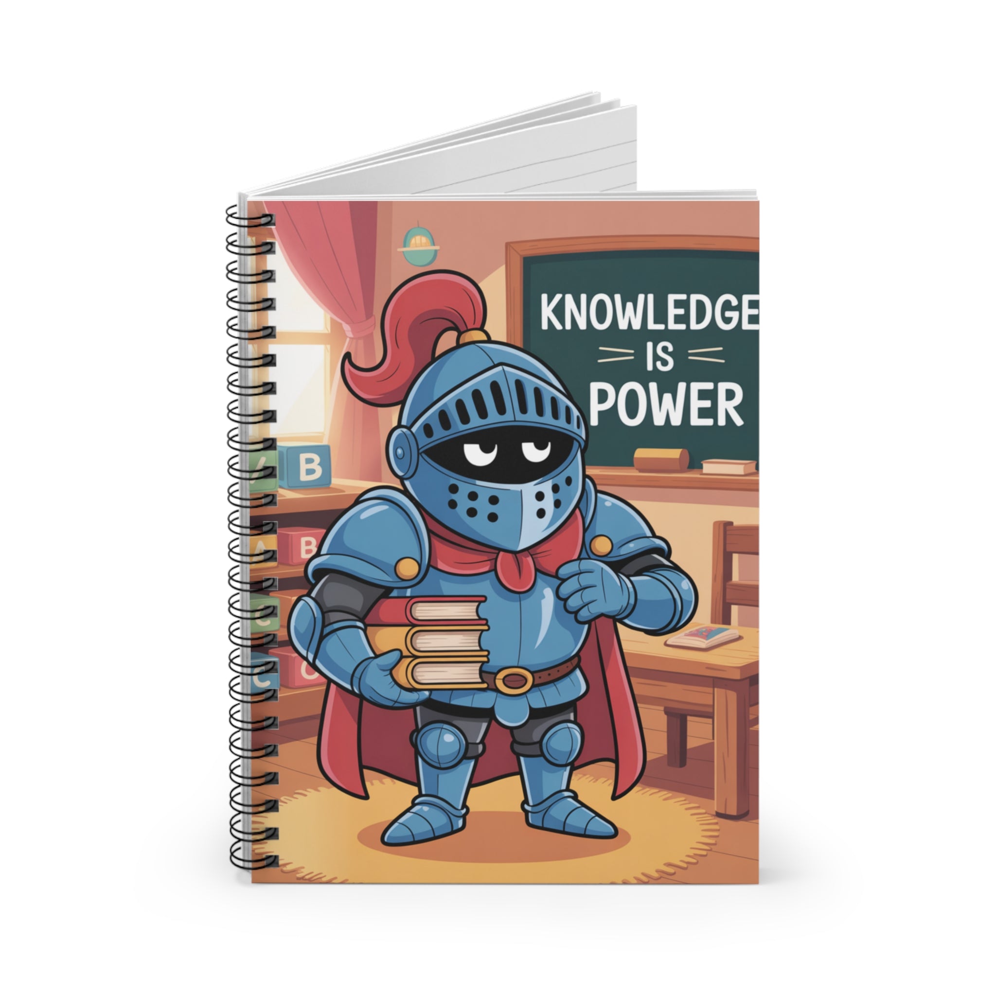Cartoon Blue Knight  -  Lined Spiral Notebook
