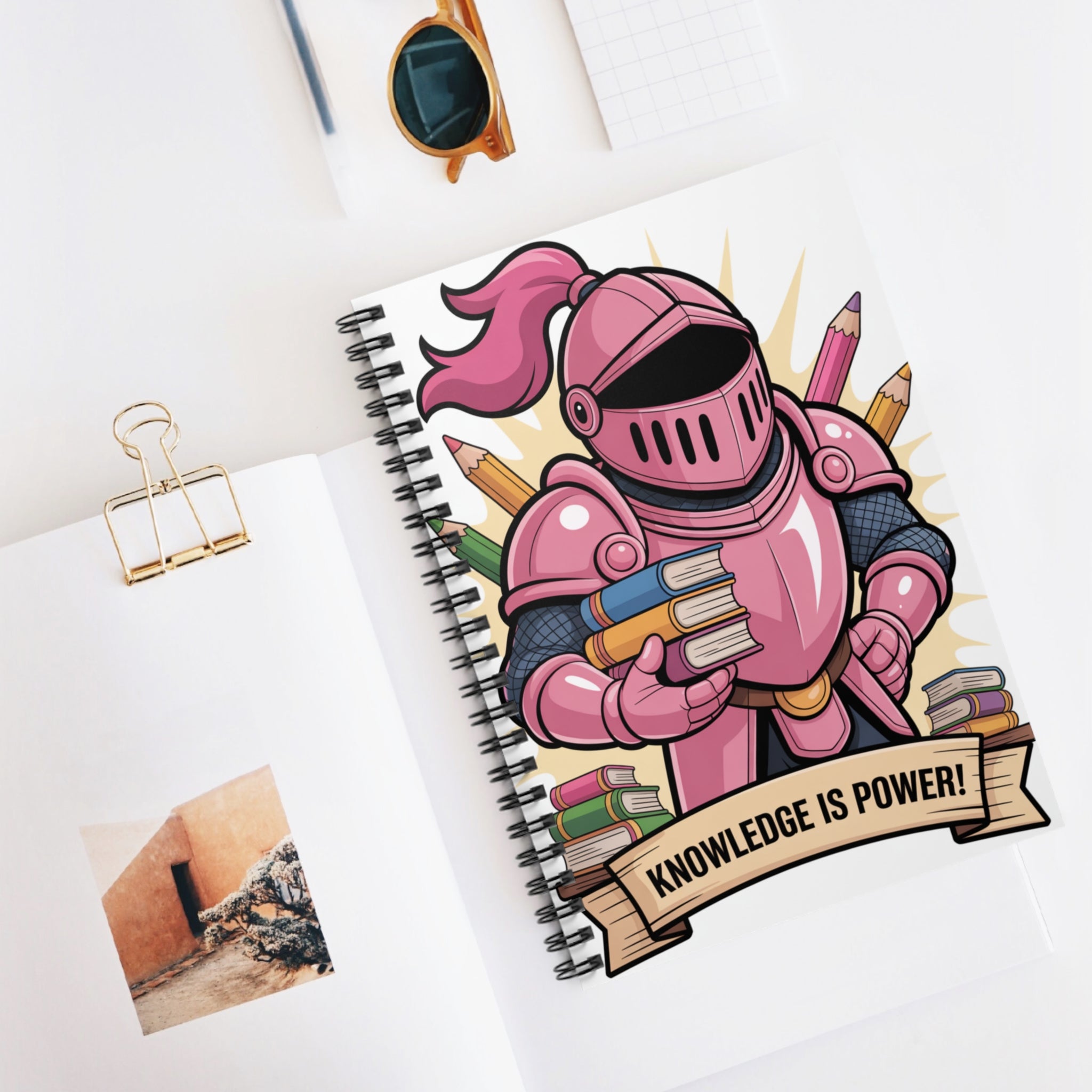 Cartoon Pink Knight  -  Lined Spiral Notebook