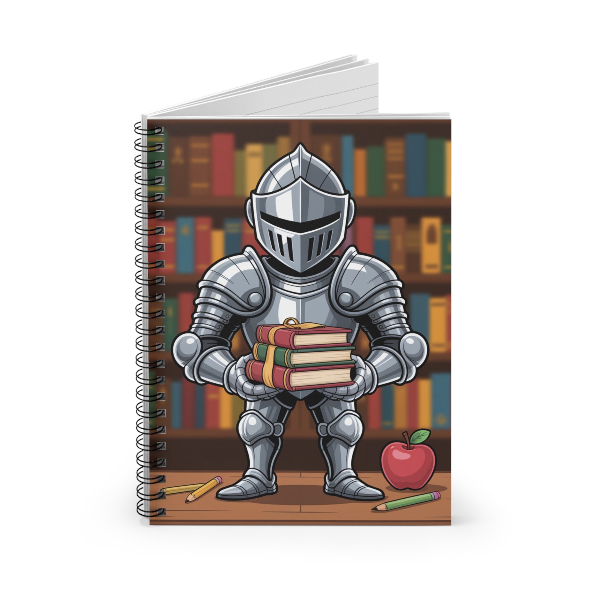 Cartoon Silver Knight  -  Lined Spiral Notebook