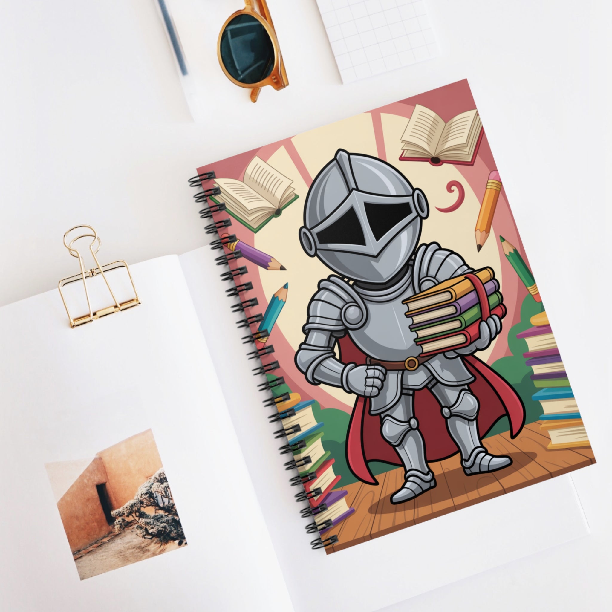 Cartoon Grey Knight  -  Lined Spiral Notebook