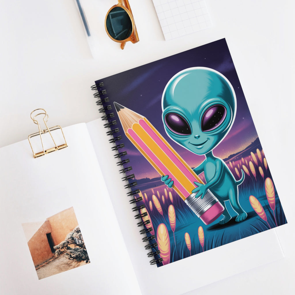 Blue Pencil Alien -  Lined Spiral Notebook