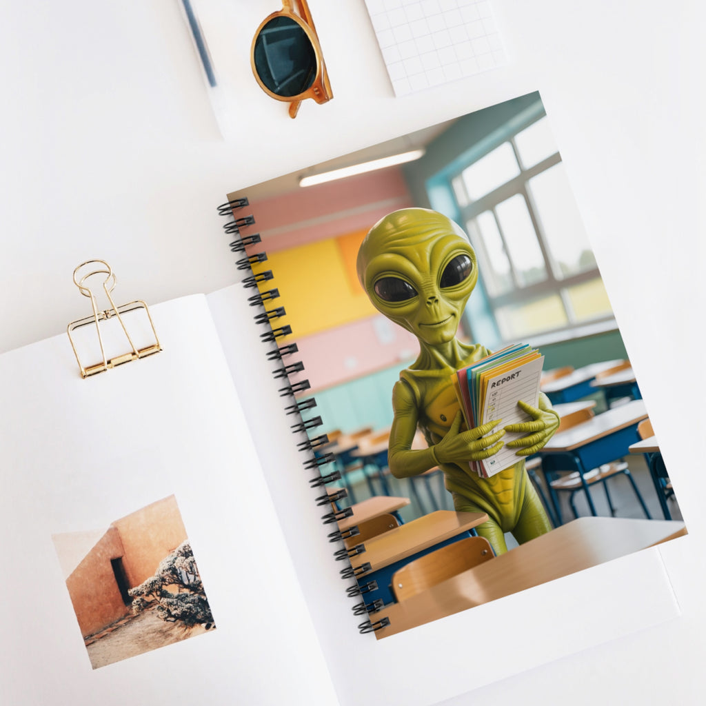 Green Classroom Alien -  Lined Spiral Notebook