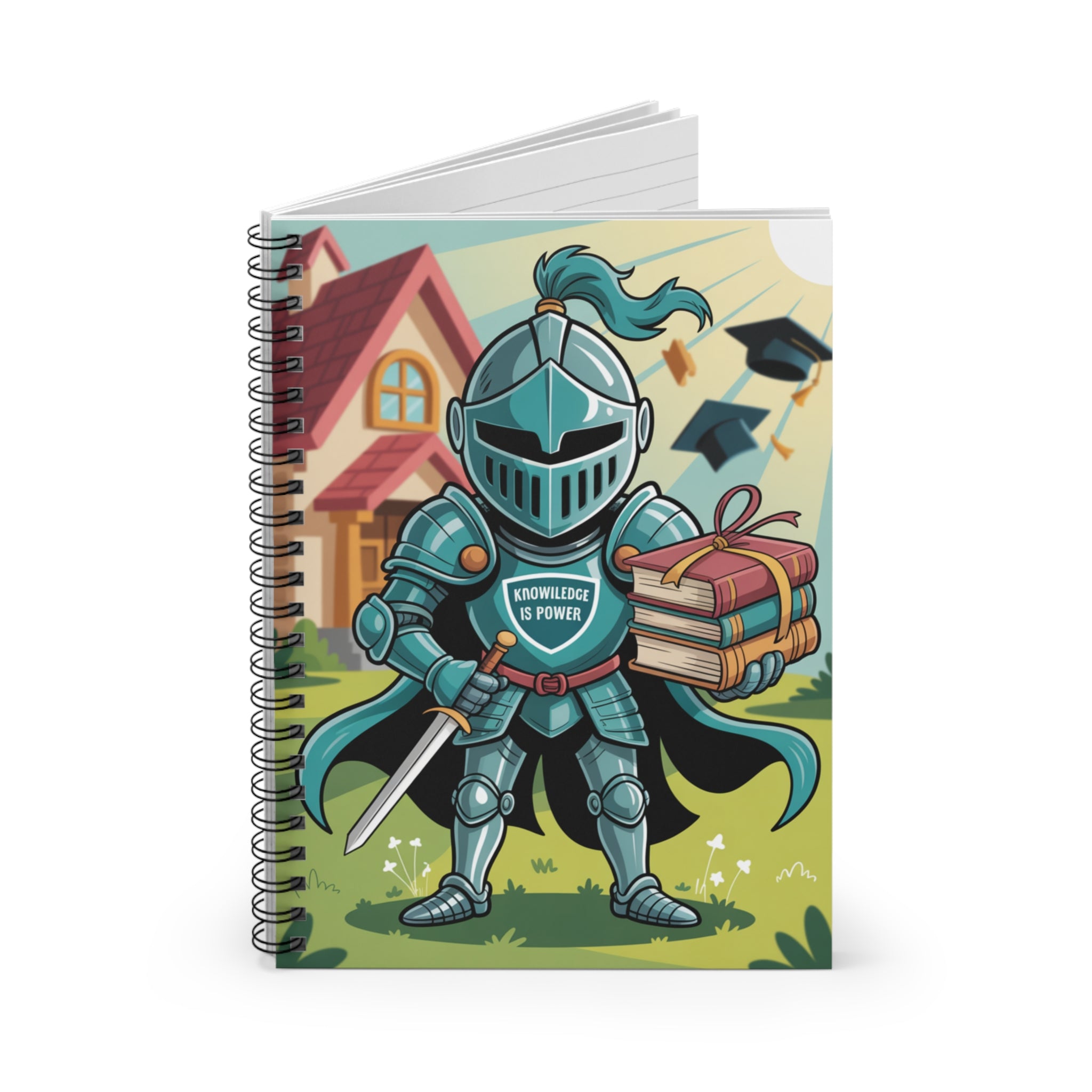 Cartoon Blue Knight  -  Lined Spiral Notebook
