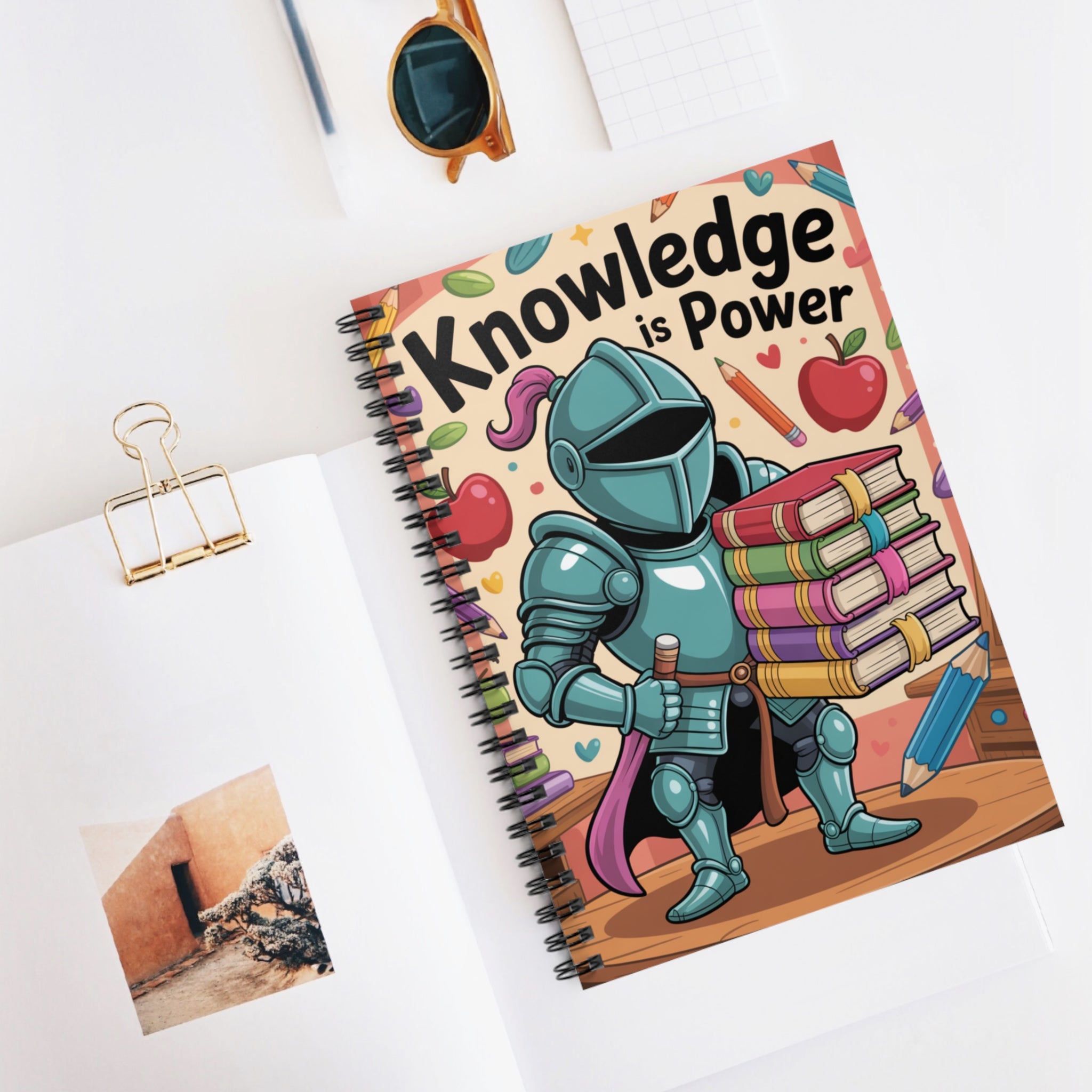 Cartoon Blue Knight  -  Lined Spiral Notebook