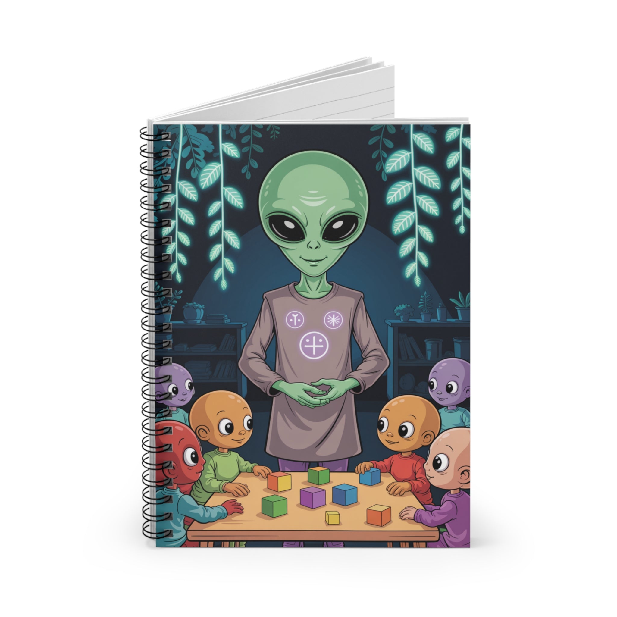 Green Teacher Alien -  Lined Spiral Notebook