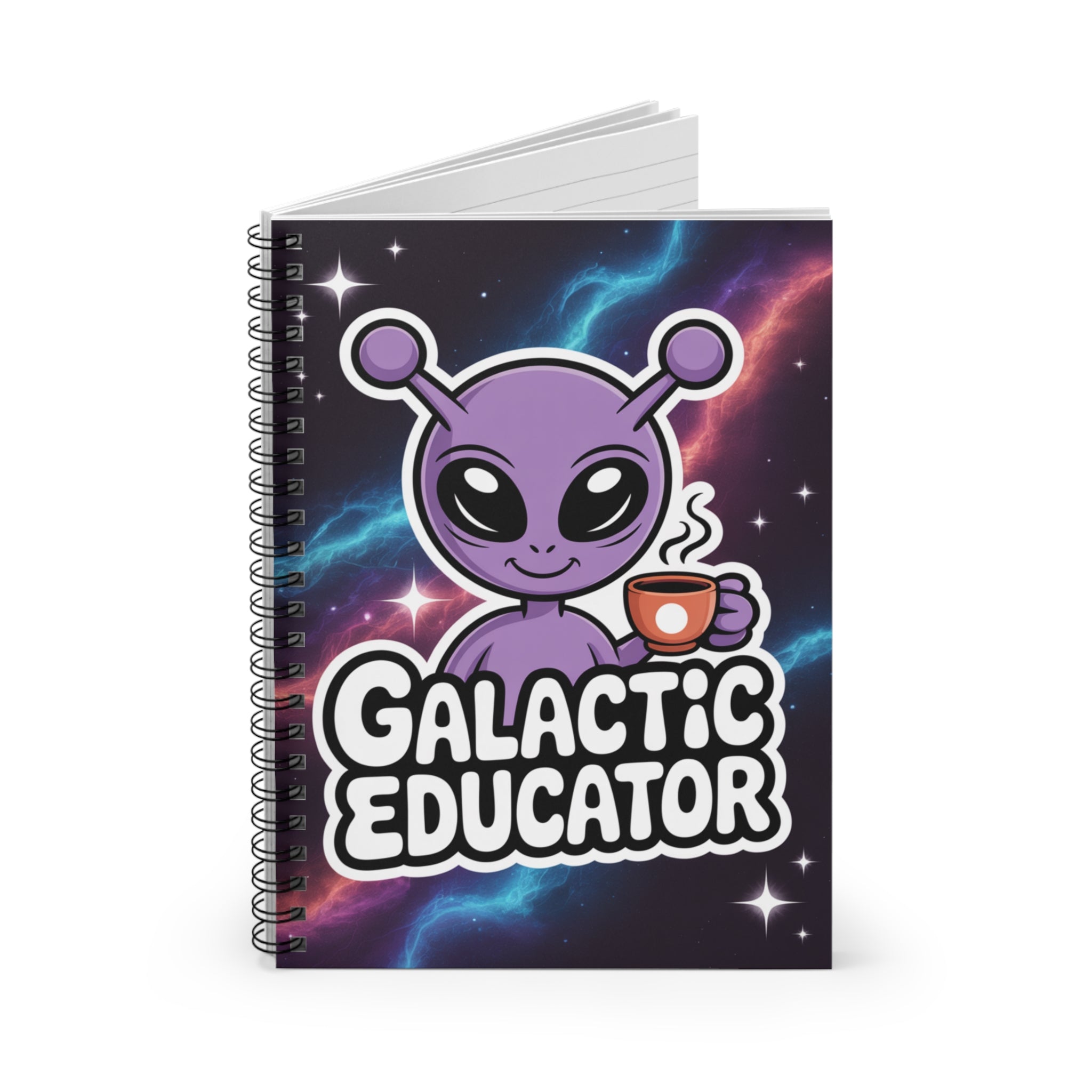 Purple "Galactic Educator" Alien -  Lined Spiral Notebook