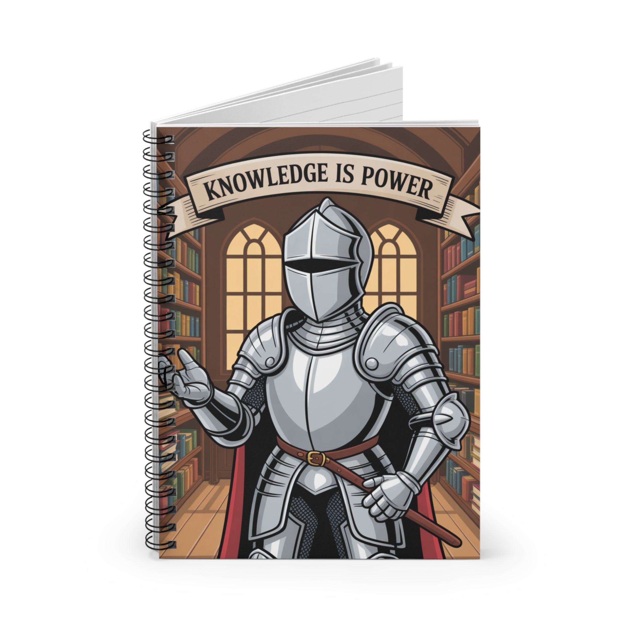 Cartoon Silver Knight  -  Lined Spiral Notebook