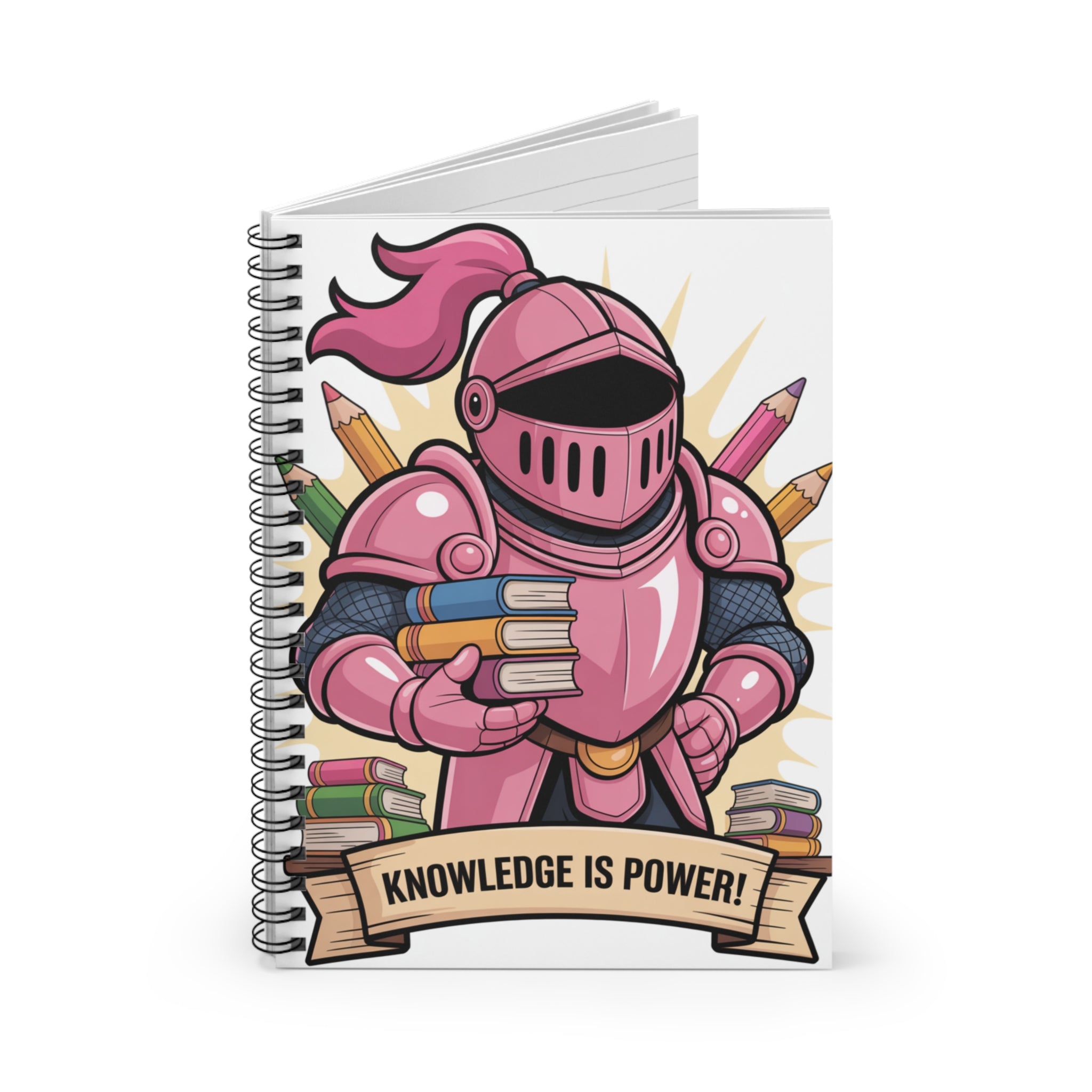 Cartoon Pink Knight  -  Lined Spiral Notebook