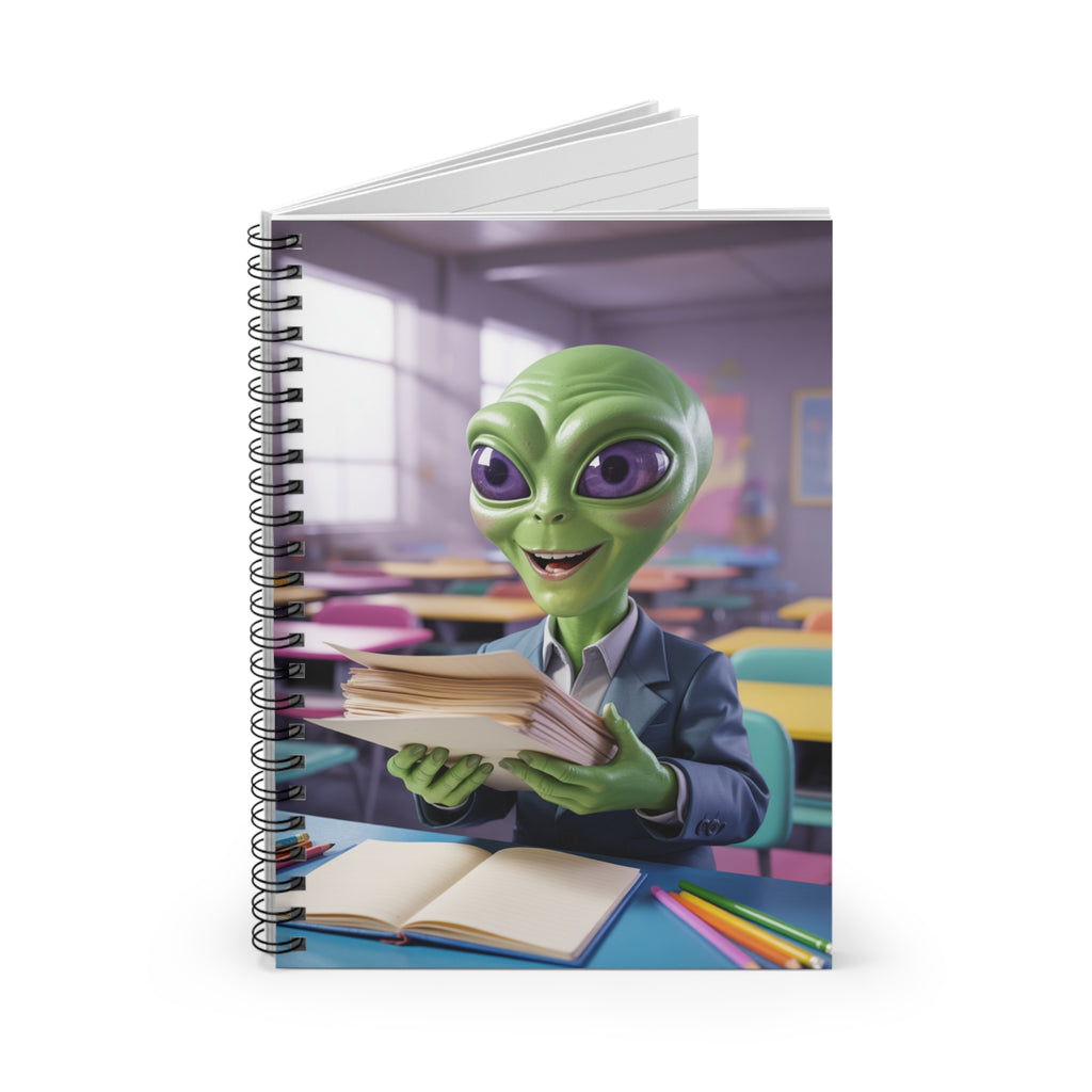 Green Classroom Alien -  Lined Spiral Notebook