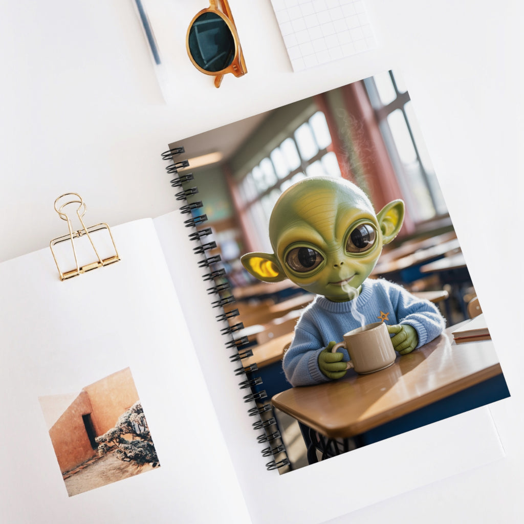 Green Classroom Alien -  Lined Spiral Notebook