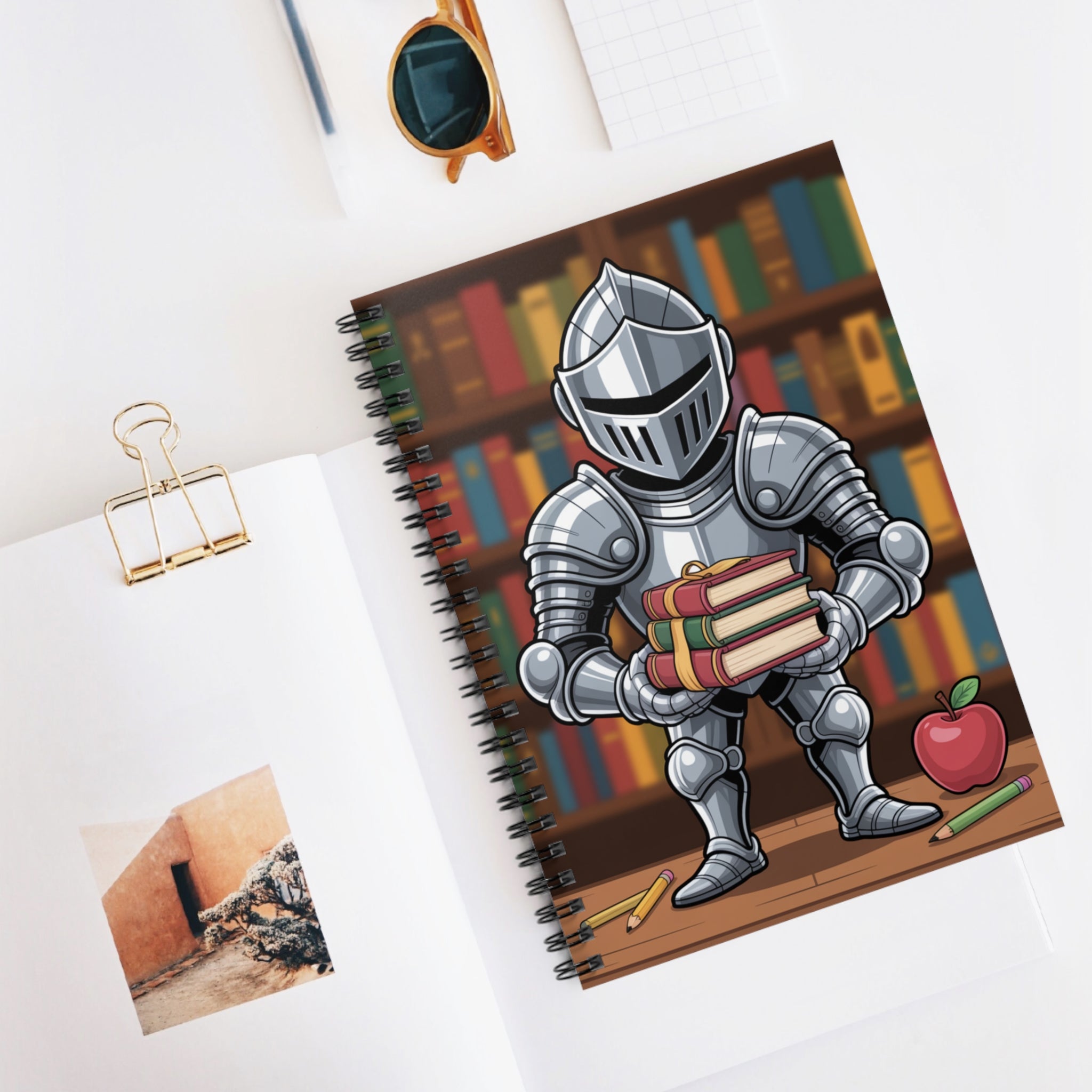 Cartoon Silver Knight  -  Lined Spiral Notebook