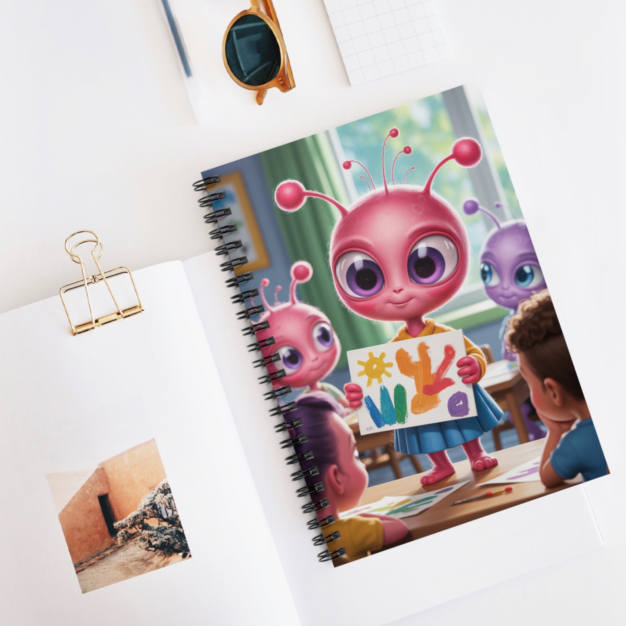 Pink Student Alien -  Lined Spiral Notebook