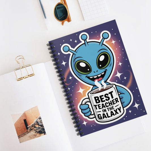 Blue "Best Teacher in the Galaxy" Alien -  Lined Spiral Notebook