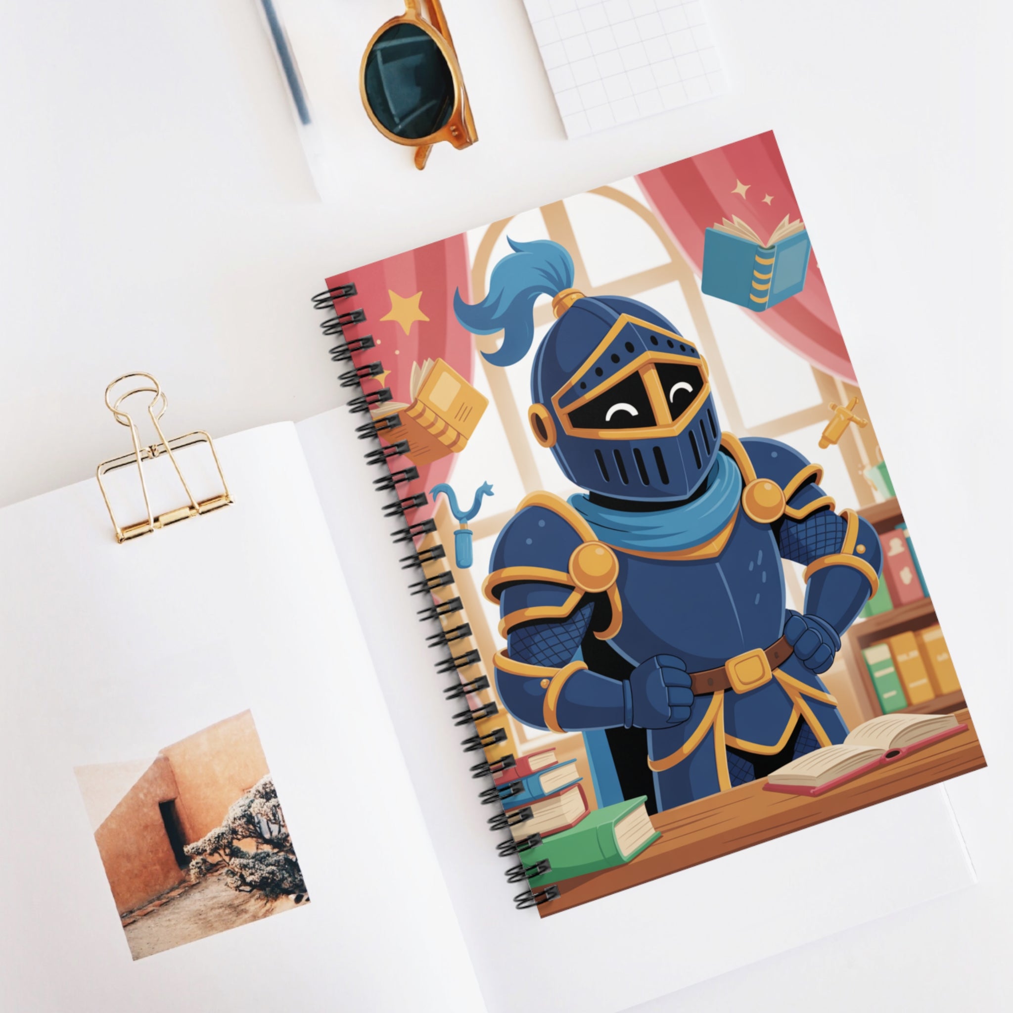 Cartoon Blue Knight  -  Lined Spiral Notebook