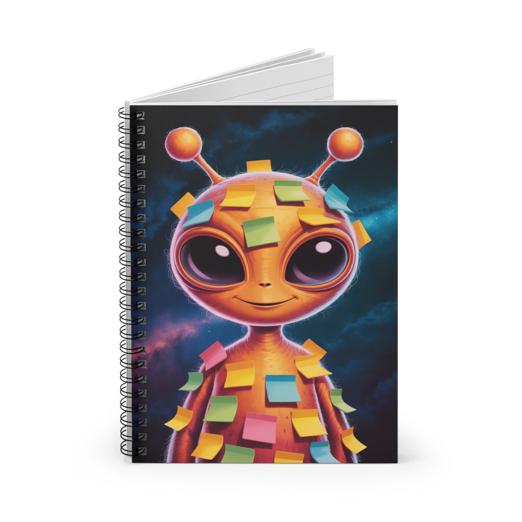 Orange Sticky note Alien -  Lined Spiral Notebook