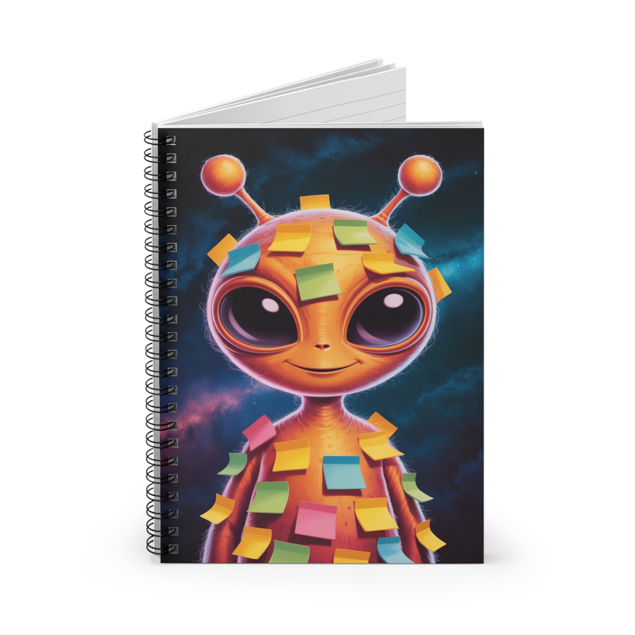 Orange Sticky note Alien -  Lined Spiral Notebook